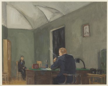 Белла Семеновна Маневич, Исаак Михайлович Каплан, 7 рисунков. Эскизы декораций и костюмов к фильму «Дело Румянцева»