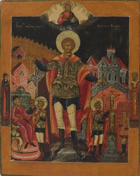 Икона «Святой Иоанн Воин со сценами жития и предстоящими»