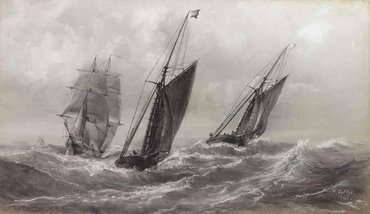 A. Duffot. «Парусники в море»