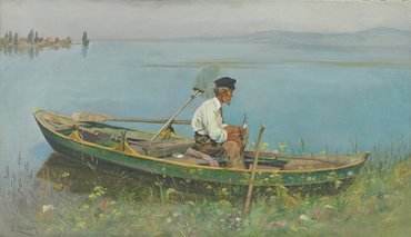 Евгений Эдуардович Дюккер (Диккер) (Dücker Eugen Gustav) (1841–1916) «Рыбак в лодке».